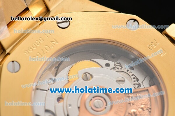 Audemars Piguet Royal Oak Swiss ETA 2824 Automatic Full Yellow Gold with Gold Sitck Markers and Blue Dial - 1:1 Original - Click Image to Close